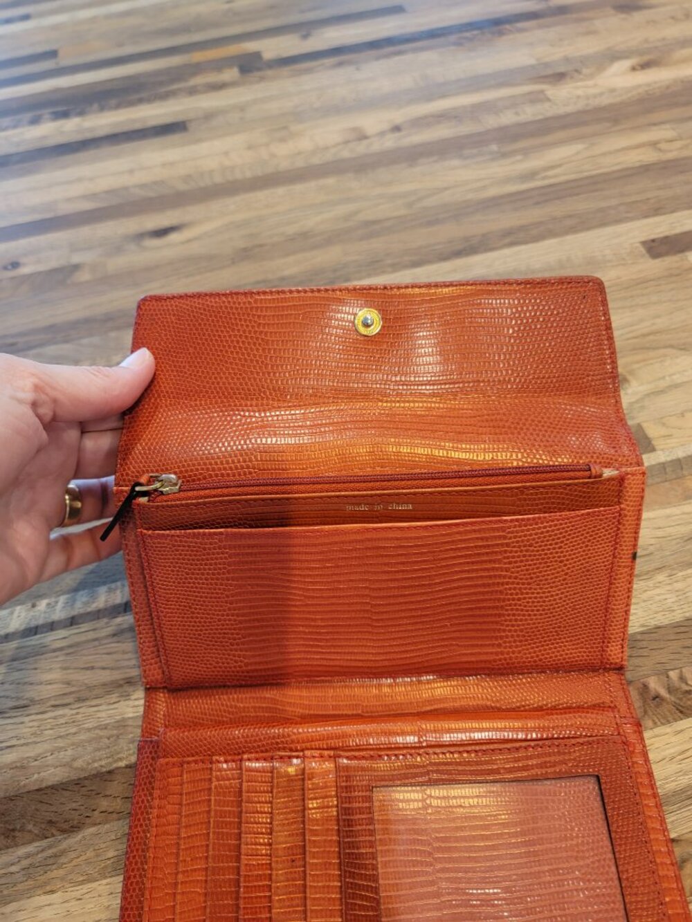 Vintage Kate Spade Burnt Orange Snake Embossed Long Leather Tri Fold Wallet - Picture 6 of 15